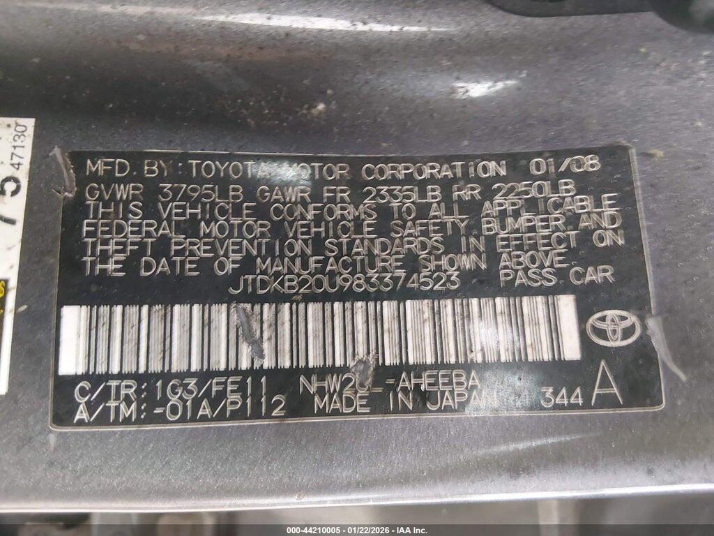 JTDKB20U983374523 2008 TOYOTA PRIUS photo no. 9