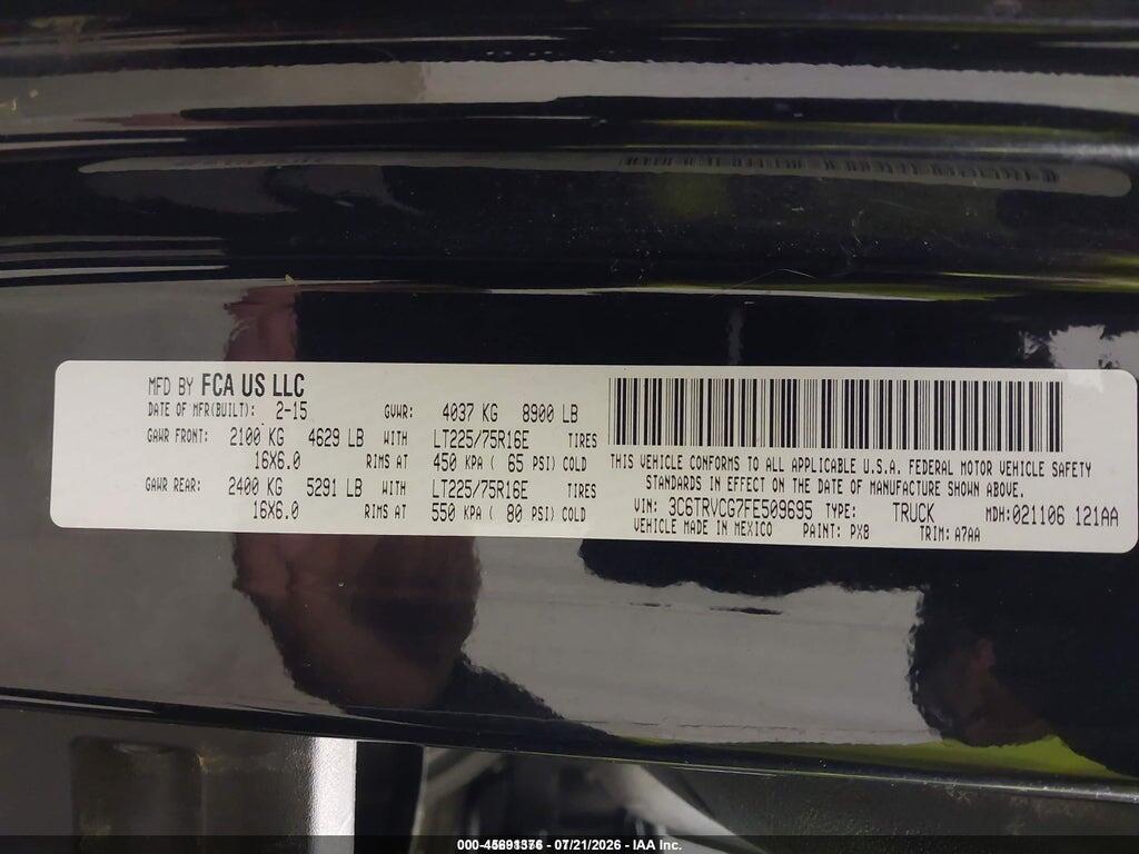 3C6TRVCG7FE509695 2015 RAM PROMASTER 2500 photo no. 9