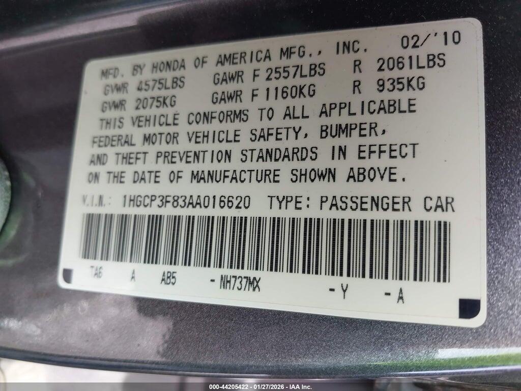 1HGCP3F83AA016620 2010 HONDA ACCORD photo no. 9