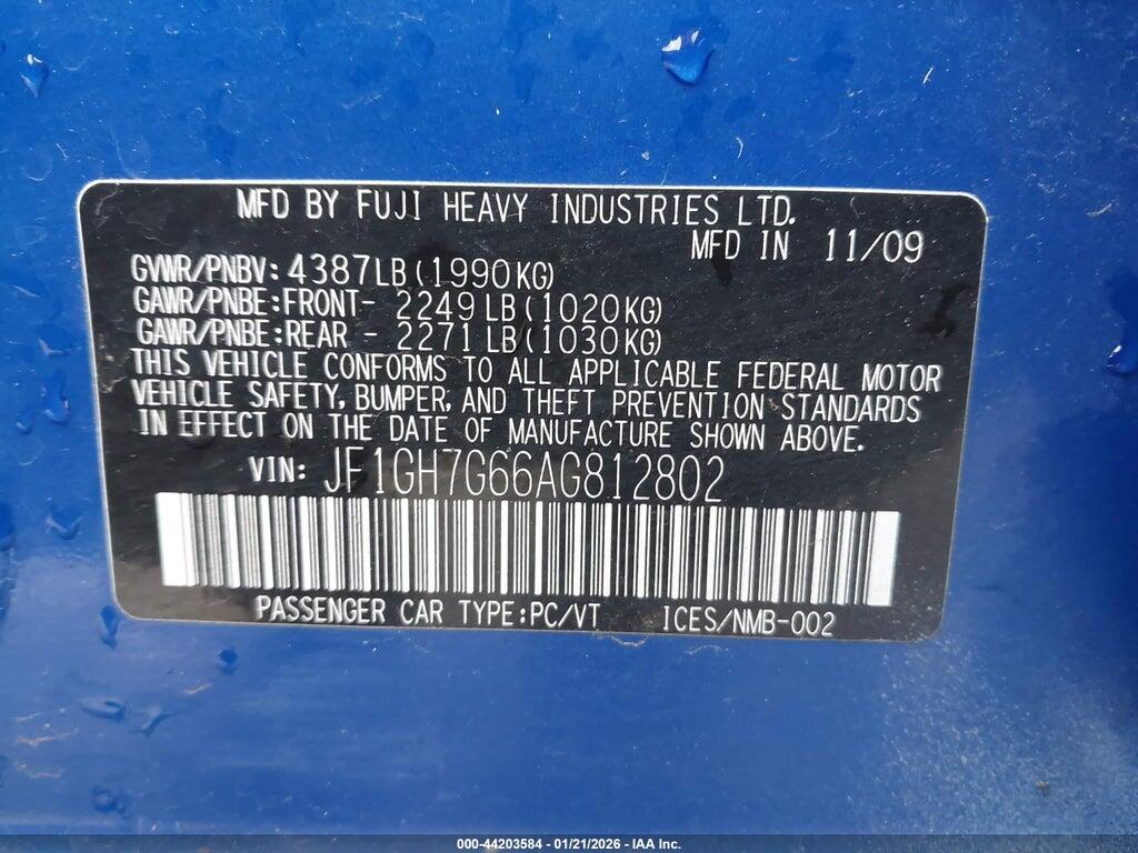 JF1GH7G66AG812802 2010 SUBARU IMPREZA photo no. 9
