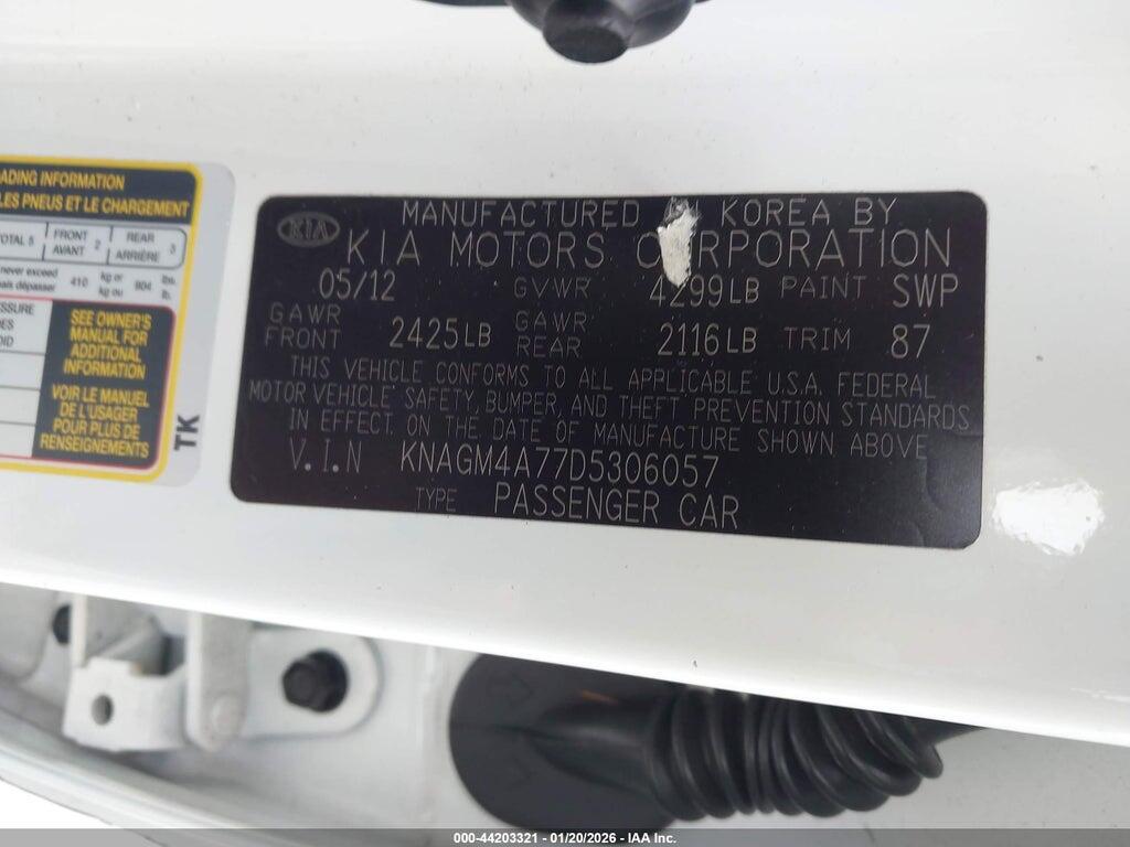 KNAGM4A77D5306057 2013 KIA OPTIMA photo no. 9