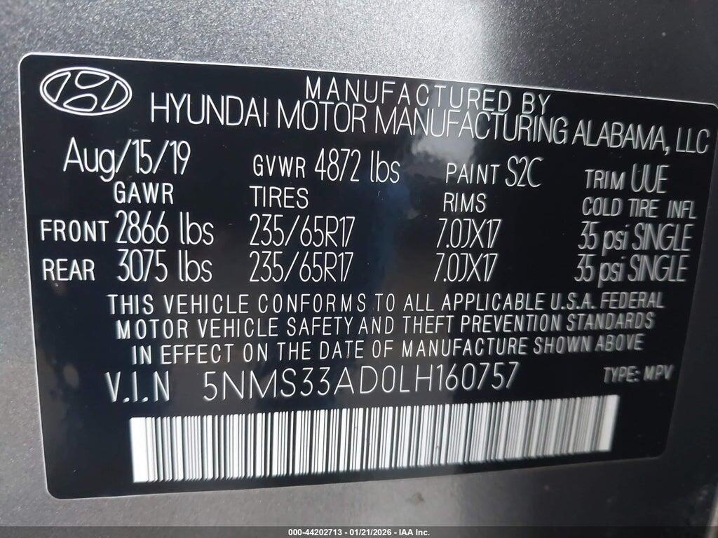 5NMS33AD0LH160757 2020 HYUNDAI SANTA FE photo no. 9