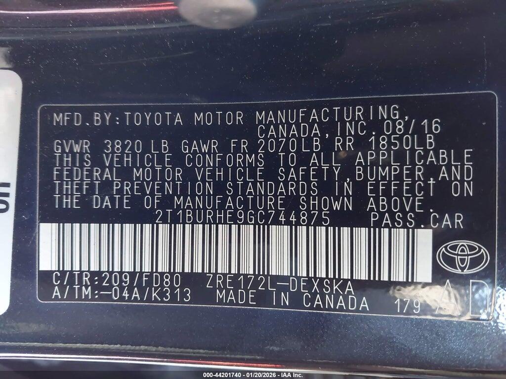 2T1BURHE9GC744875 2016 TOYOTA COROLLA photo no. 9