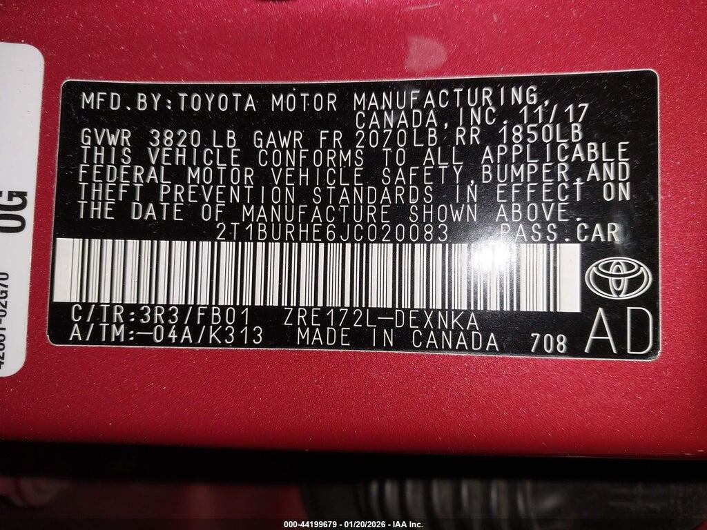 2T1BURHE6JC020083 2018 TOYOTA COROLLA photo no. 9