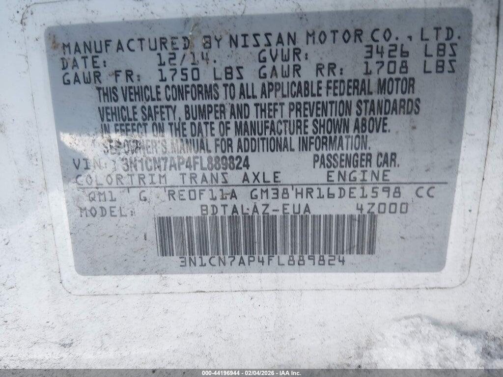 3N1CN7AP4FL889824 2015 NISSAN VERSA photo no. 9