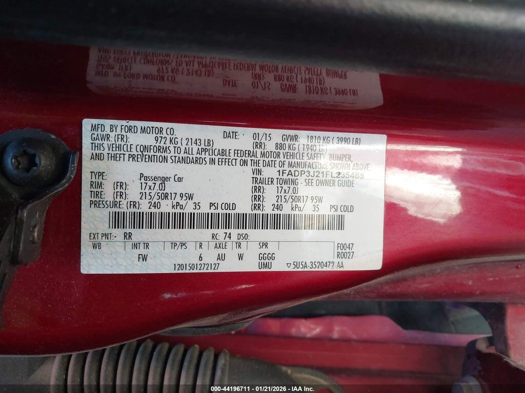 1FADP3J21FL235485 2015 FORD FOCUS photo no. 9