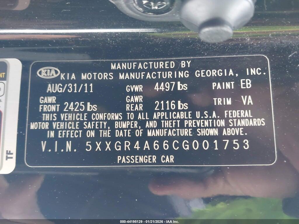 5XXGR4A66CG001753 2012 KIA OPTIMA photo no. 9