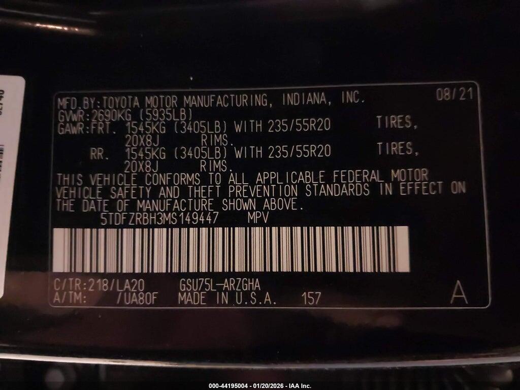 5TDFZRBH3MS149447 2021 TOYOTA HIGHLANDER photo no. 9