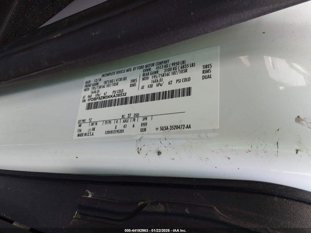 1FDBF8ZM3KKA38532 2019 FORD TRANSIT-350 CAB photo no. 8