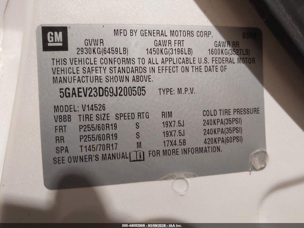5GAEV23D69J200505 2009 BUICK ENCLAVE photo no. 9