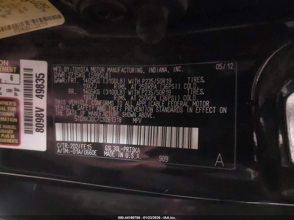5TDXK3DC7CS261318 2012 TOYOTA SIENNA photo no. 9