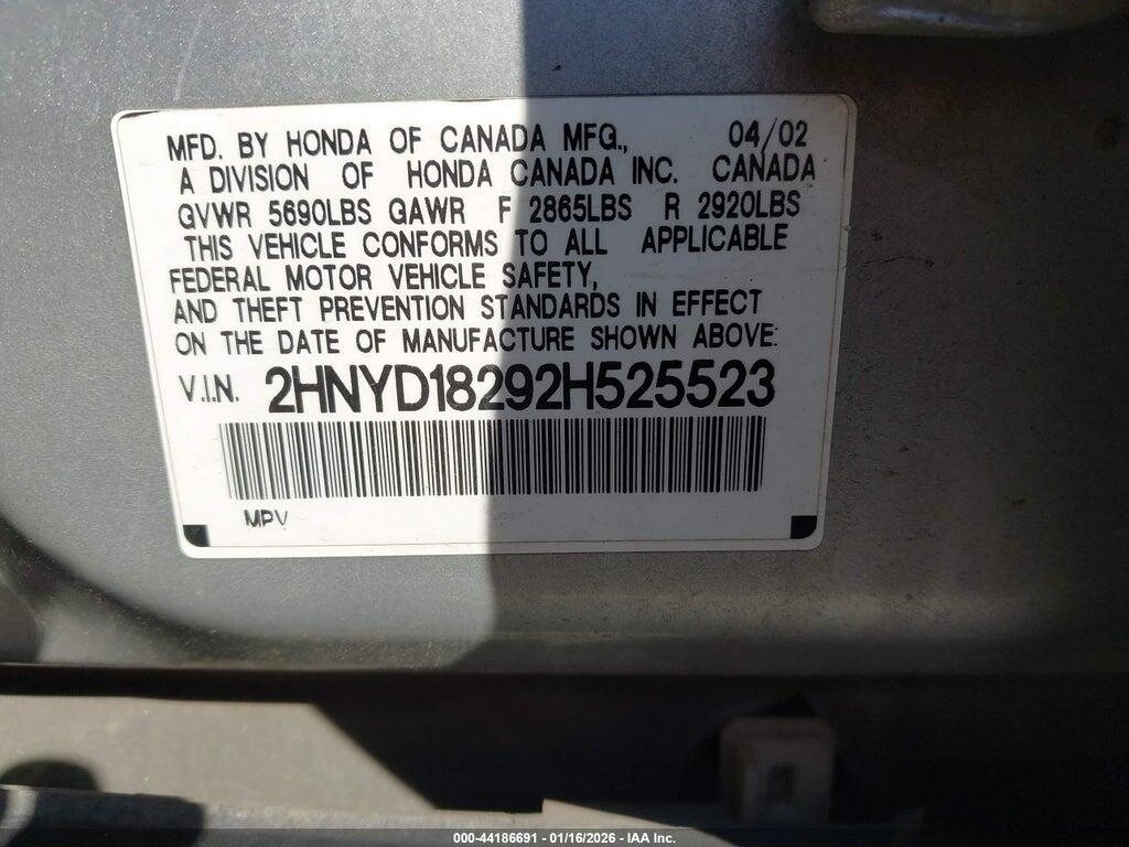 2HNYD18292H525523 2002 ACURA MDX photo no. 9