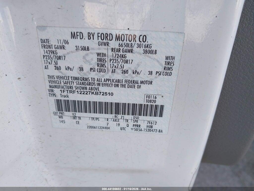 1FTRF12227KB72510 2007 FORD F-150 photo no. 9