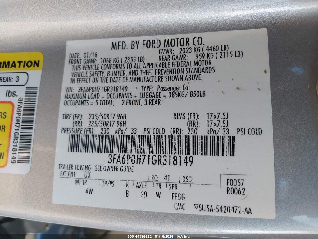 3FA6P0H71GR318149 2016 FORD FUSION photo no. 9
