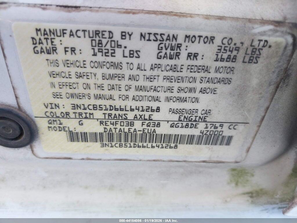 3N1CB51D66L641268 2006 NISSAN SENTRA photo no. 9