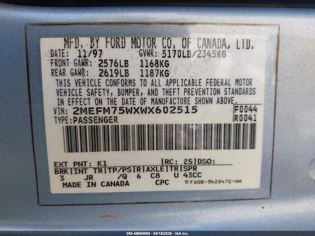2MEFM75WXWX602515 1998 MERCURY GRAND MARQUIS photo no. 9