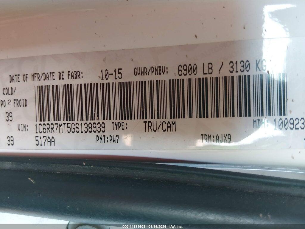 1C6RR7MT5GS138939 2016 RAM 1500 photo no. 9