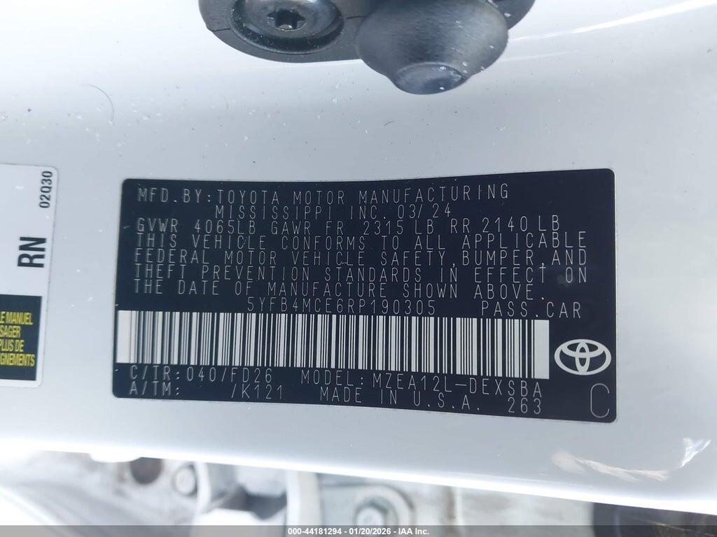 5YFB4MCE6RP190305 2024 TOYOTA COROLLA photo no. 9