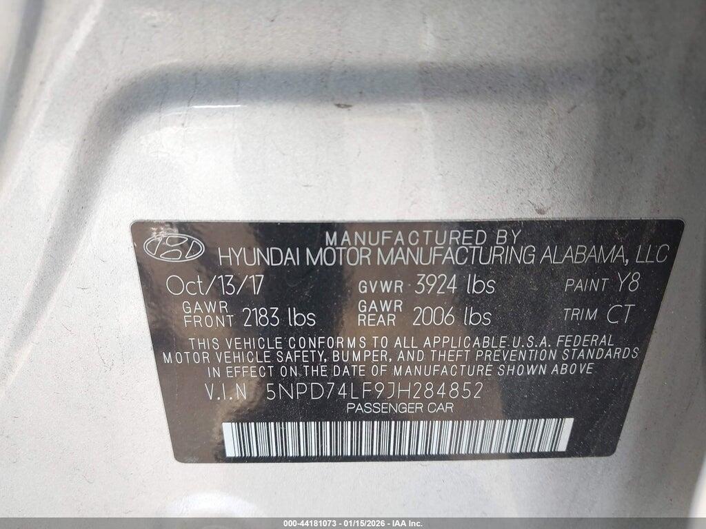 5NPD74LF9JH284852 2018 HYUNDAI ELANTRA photo no. 9
