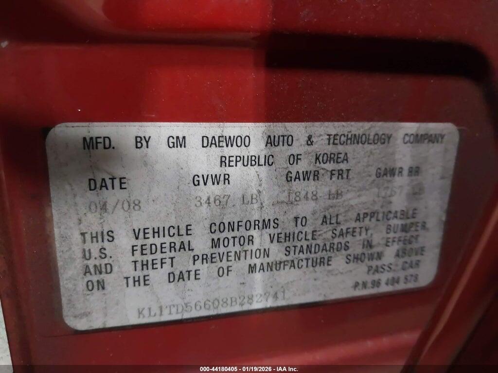 KL1TD56608B282741 2008 CHEVROLET AVEO photo no. 9