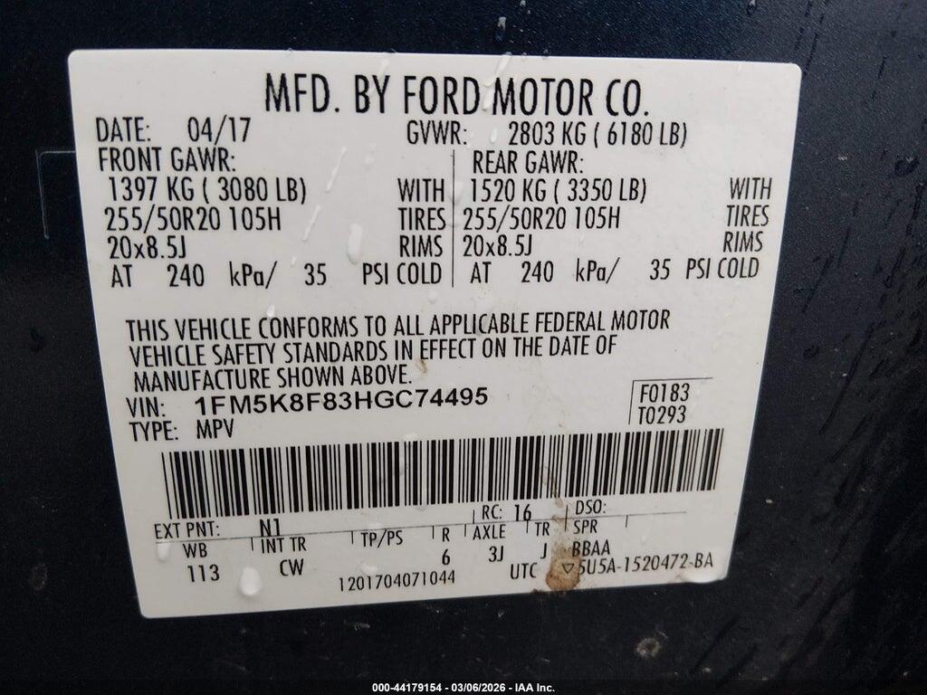 1FM5K8F83HGC74495 2017 FORD EXPLORER photo no. 9