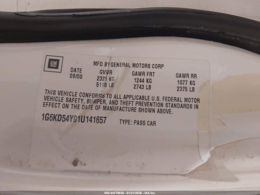 1G6KD54Y01U141657 2001 CADILLAC DEVILLE photo no. 9