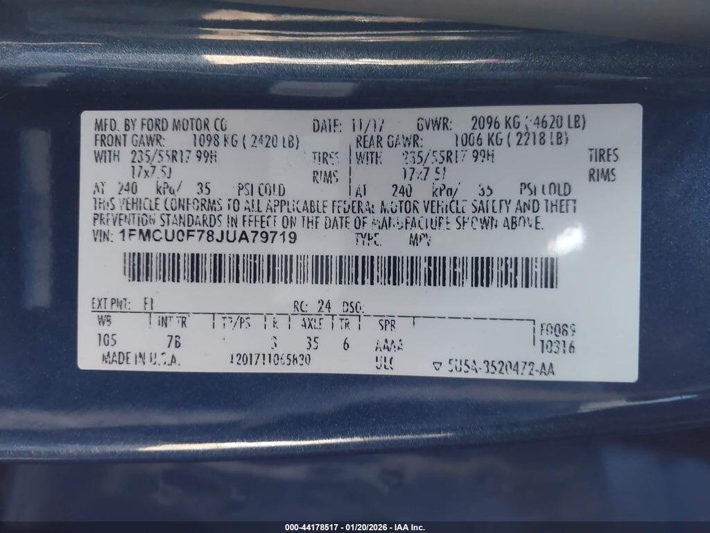 1FMCU0F78JUA79719 2018 FORD ESCAPE photo no. 9