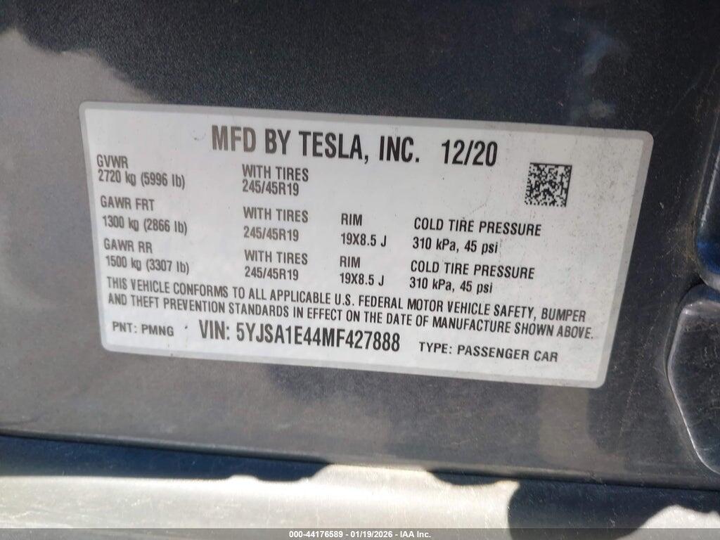5YJSA1E44MF427888 2021 TESLA MODEL S photo no. 9