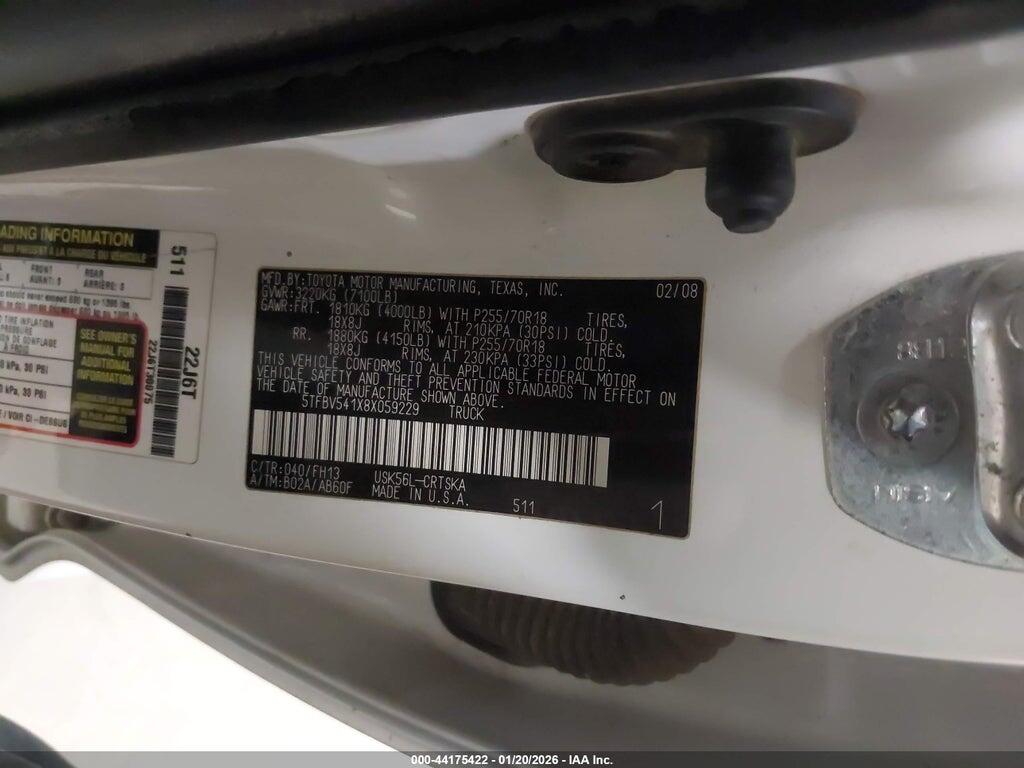 5TFBV541X8X059229 2008 TOYOTA TUNDRA photo no. 9