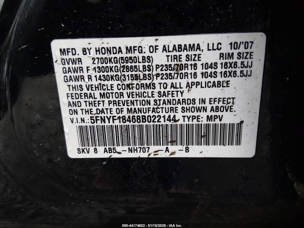 5FNYF18468B022144 2008 HONDA PILOT photo no. 9
