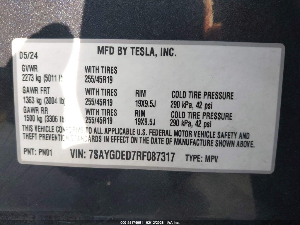 7SAYGDED7RF087317 2024 TESLA MODEL Y photo no. 9