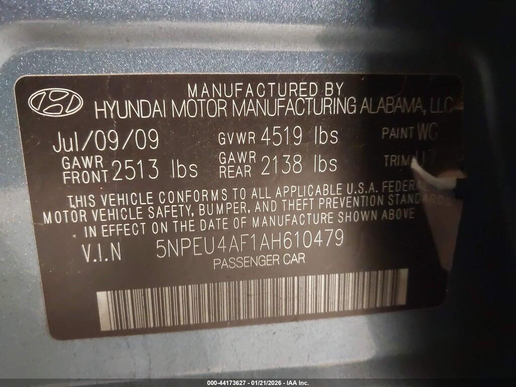 5NPEU4AF1AH610479 2010 HYUNDAI SONATA photo no. 9