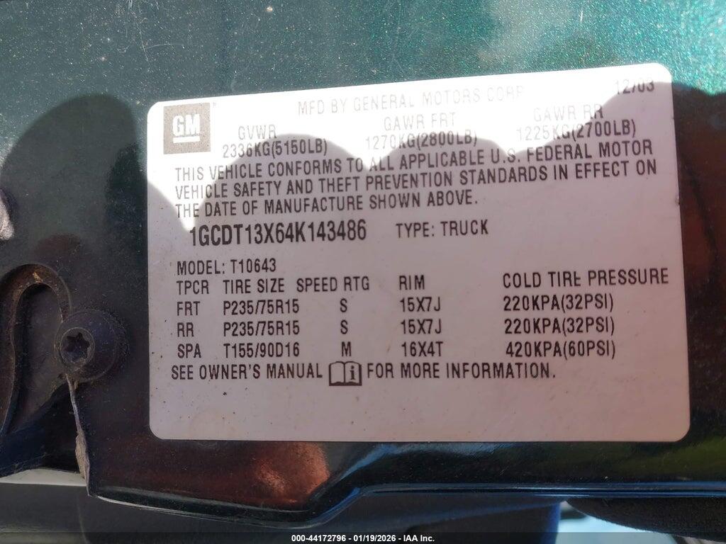 1GCDT13X64K143486 2004 CHEVROLET S-10 photo no. 9