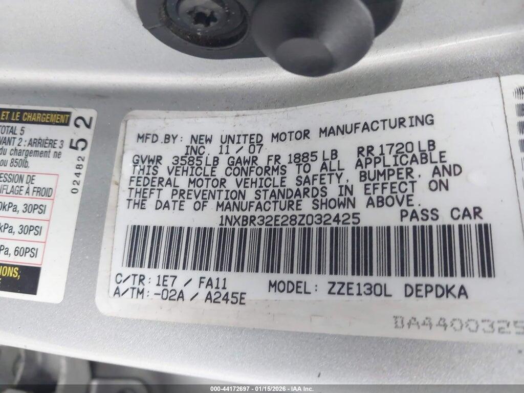 1NXBR32E28Z032425 2008 TOYOTA COROLLA photo no. 9