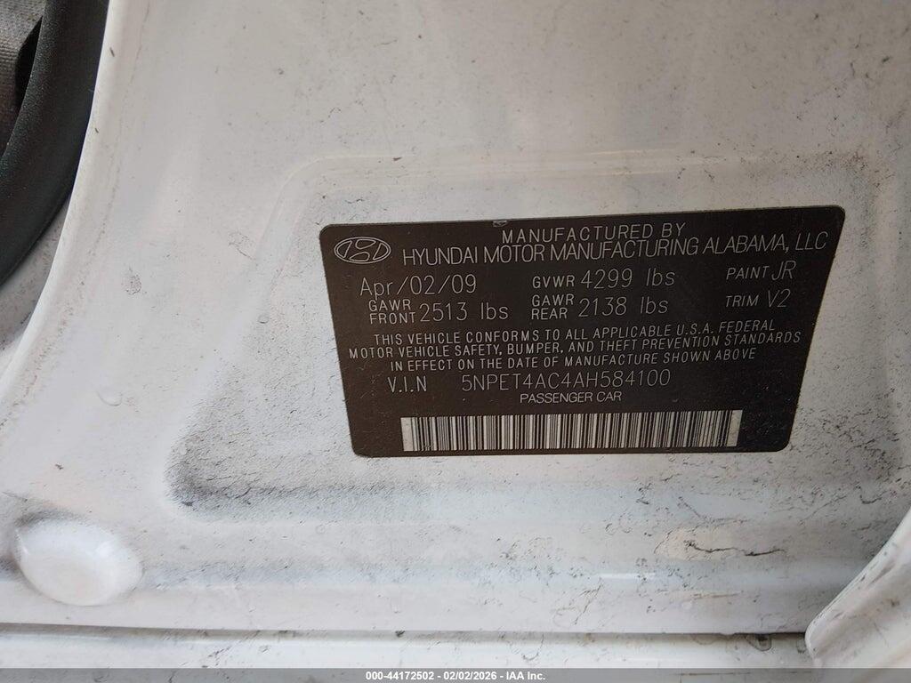5NPET4AC4AH584100 2010 HYUNDAI SONATA photo no. 9