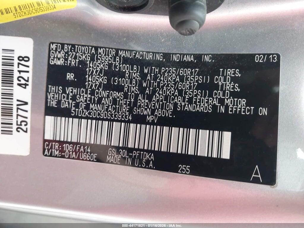5TDZK3DC9DS339334 2013 TOYOTA SIENNA photo no. 9