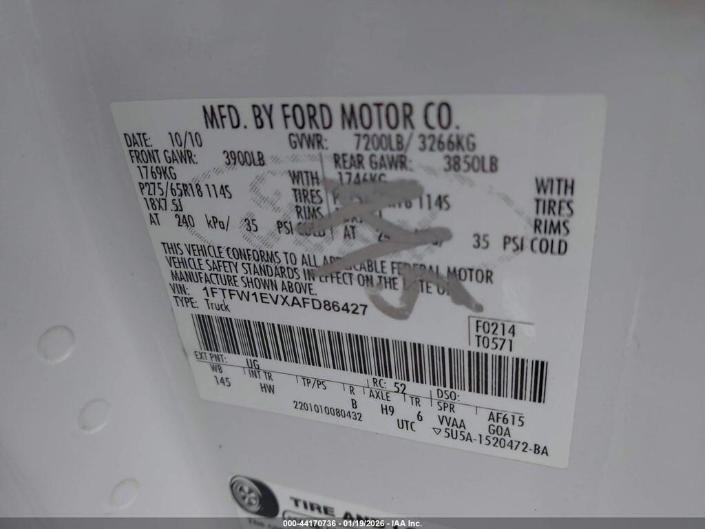 1FTFW1EVXAFD86427 2010 FORD F-150 photo no. 9