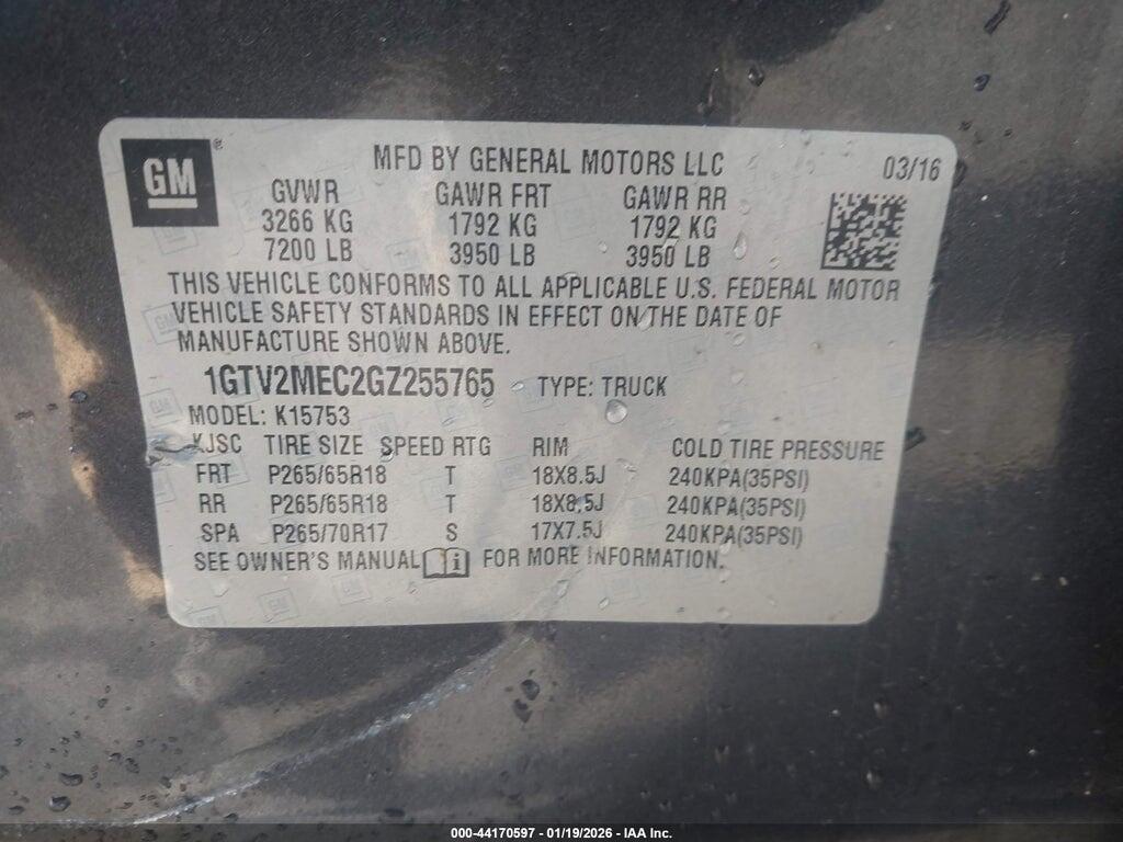 1GTV2MEC2GZ255765 2016 GMC SIERRA 1500 photo no. 9