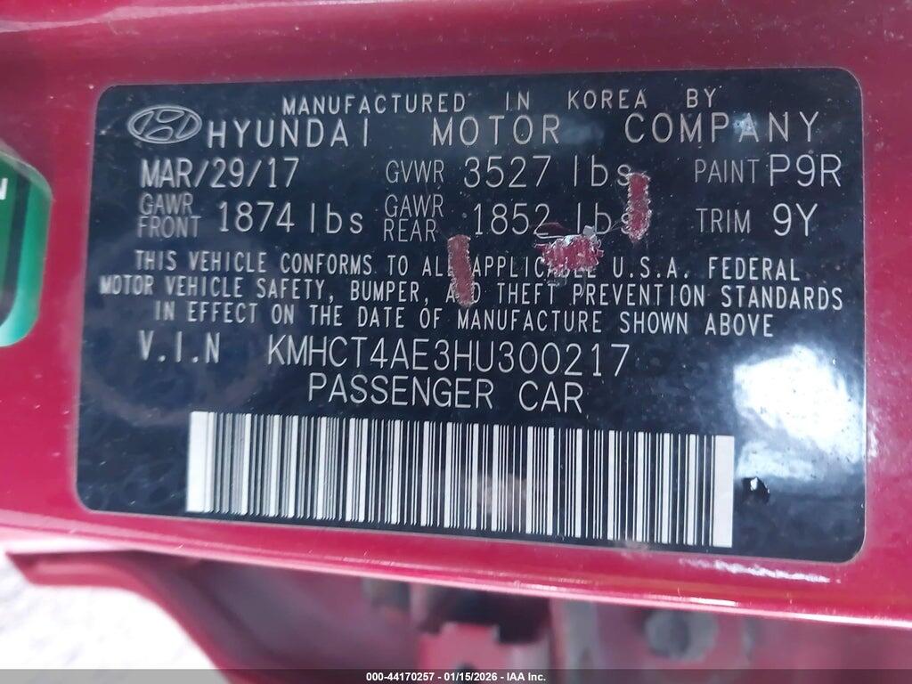 KMHCT4AE3HU300217 2017 HYUNDAI ACCENT photo no. 9