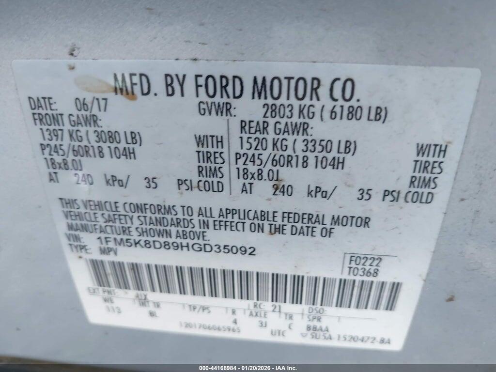 1FM5K8D89HGD35092 2017 FORD EXPLORER photo no. 9