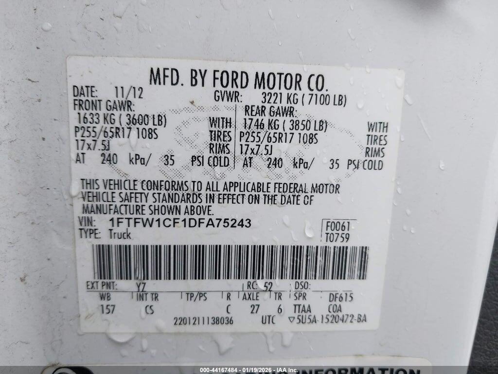 1FTFW1CF1DFA75243 2013 FORD F-150 photo no. 9