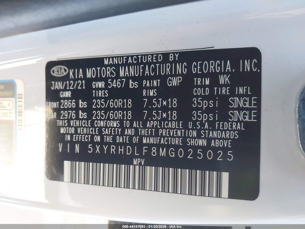 5XYRHDLF8MG025025 2021 KIA SORENTO photo no. 9