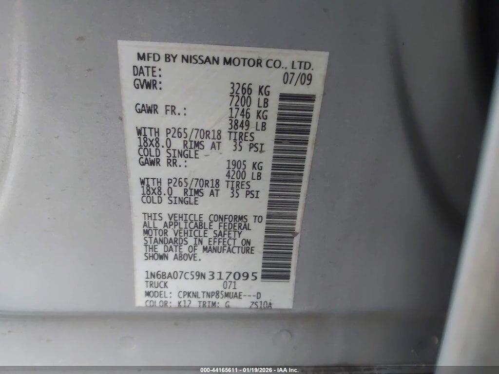 1N6BA07C59N317095 2009 NISSAN TITAN photo no. 9