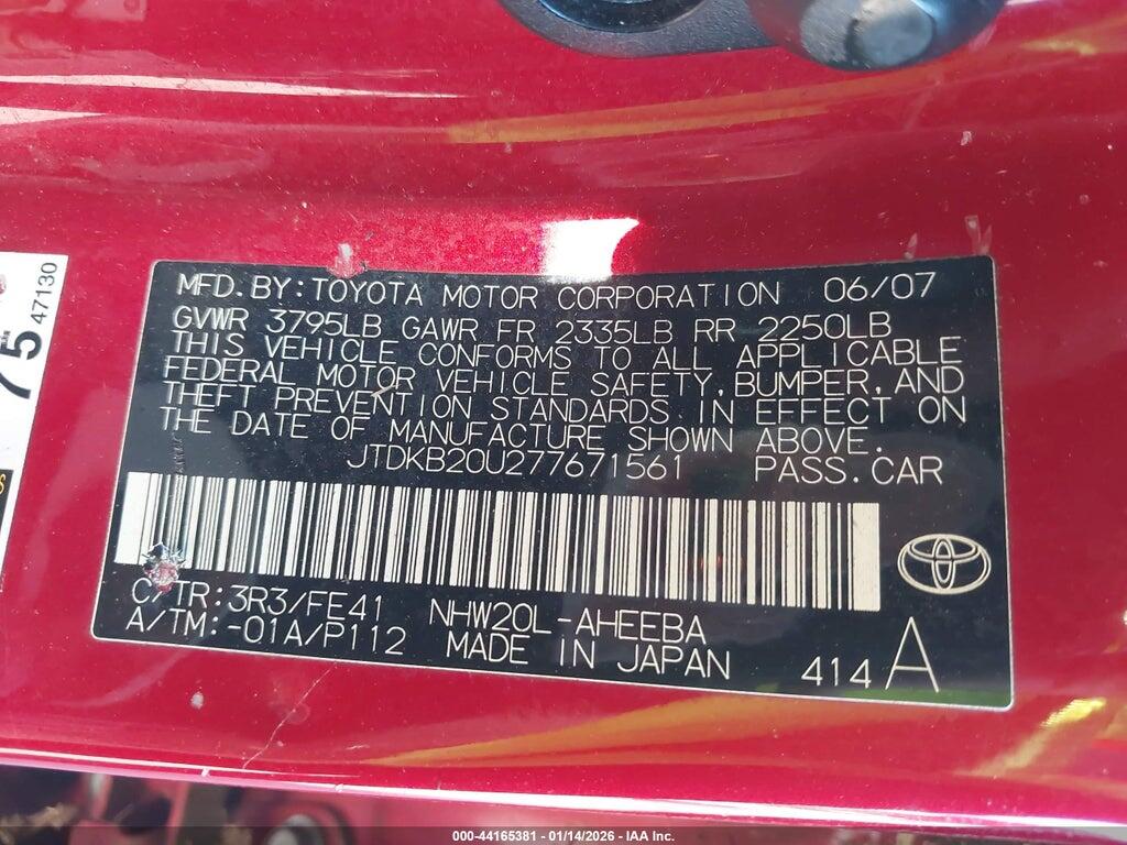 JTDKB20U277671561 2007 TOYOTA PRIUS photo no. 9