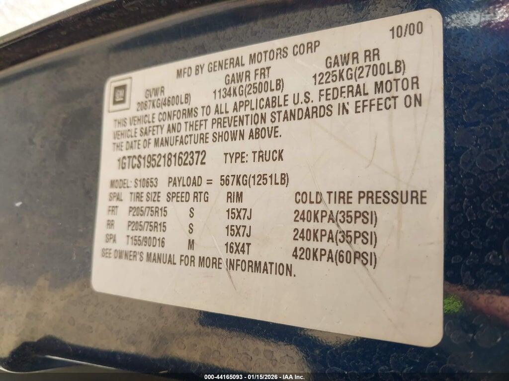 1GCDT19W628140984 2002 CHEVROLET S-10 photo no. 9
