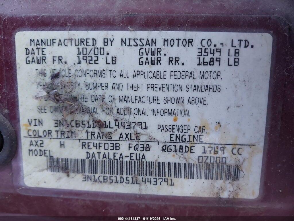 3N1CB51D51L443791 2001 NISSAN SENTRA photo no. 9