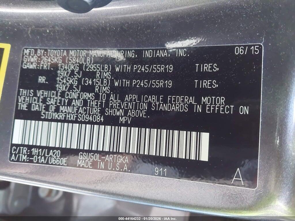 5TDYKRFHXFS094084 2015 TOYOTA HIGHLANDER photo no. 9