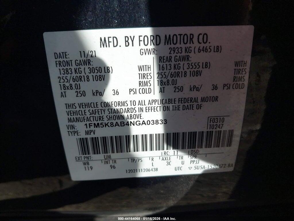 1FM5K8AB4NGA03833 2022 FORD POLICE INTERCEPTOR UTILITY photo no. 9