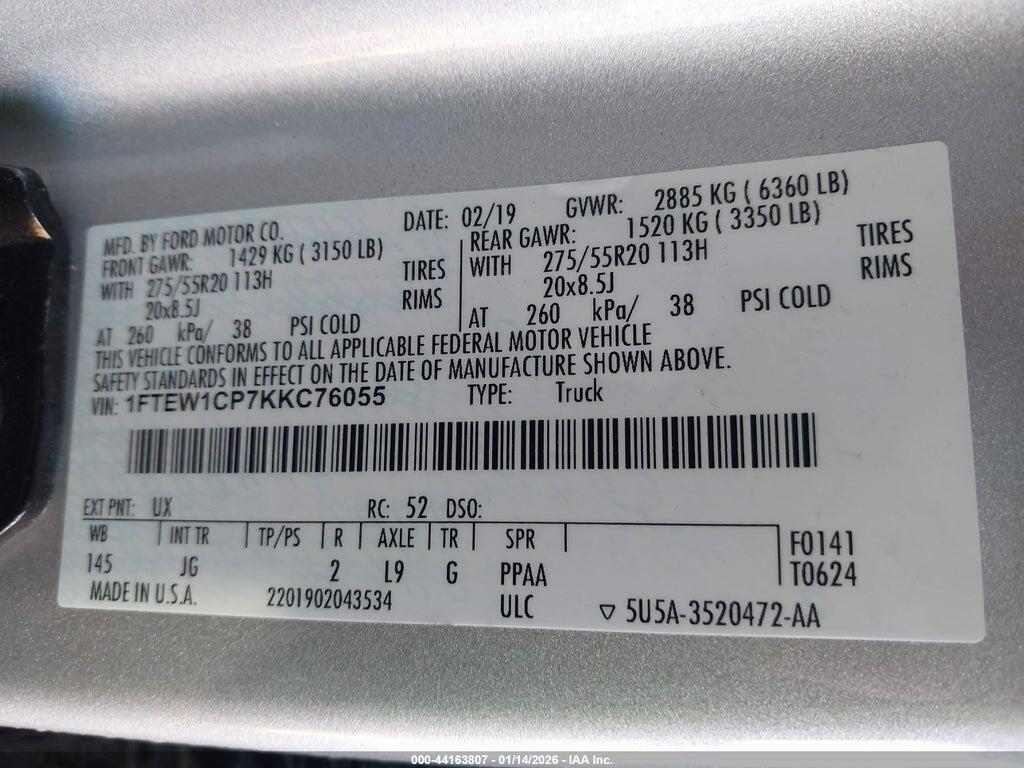 1FTEW1CP7KKC76055 2019 FORD F-150 photo no. 9