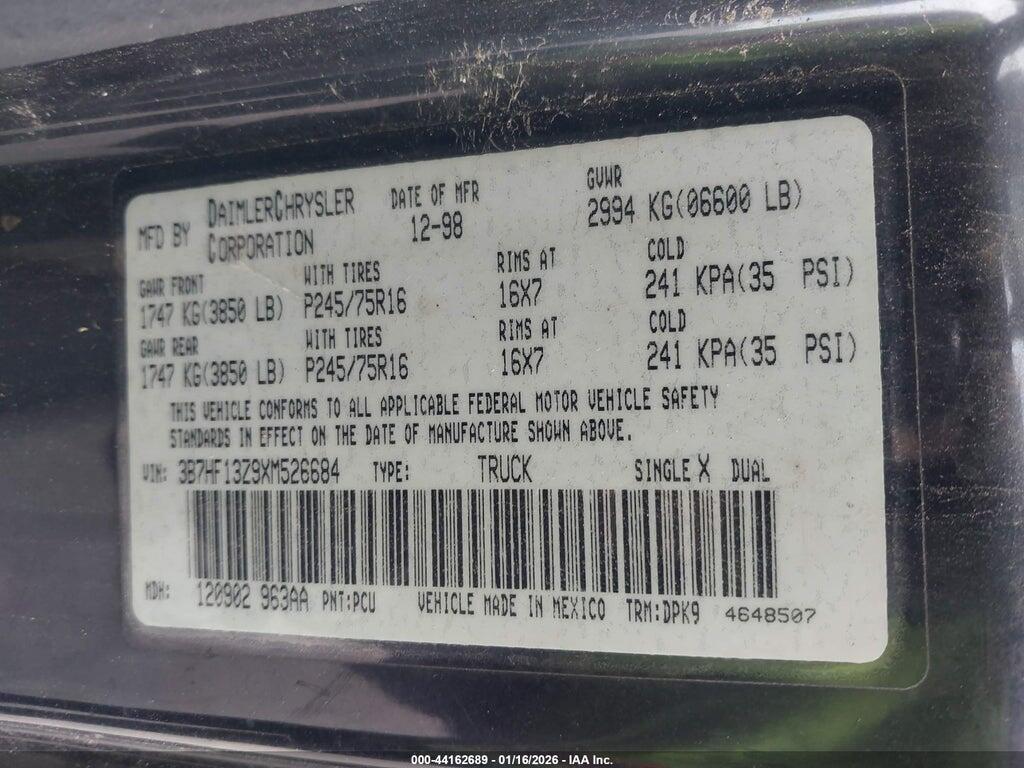 3B7HF13Z9XM526684 1999 DODGE RAM 1500 photo no. 9